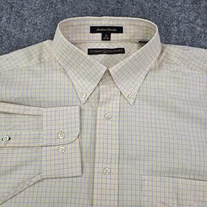 Tommy Hilfiger Shirt Mens 16 Yellow Plaid American Classics 2000s Preppy Vintage